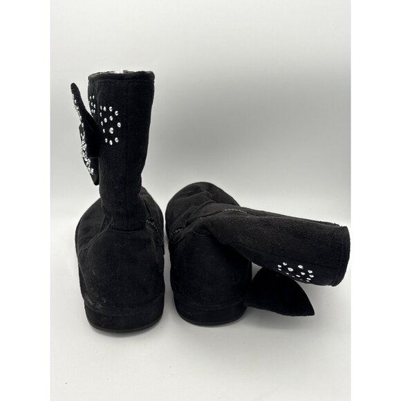 Joan Boyce Womens Black Rhinestone Bow Suede Boots Size 7 - Picture 3 of 4